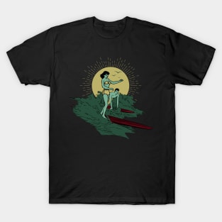 Vintage Surfer Girl - Dark Retro T-Shirt